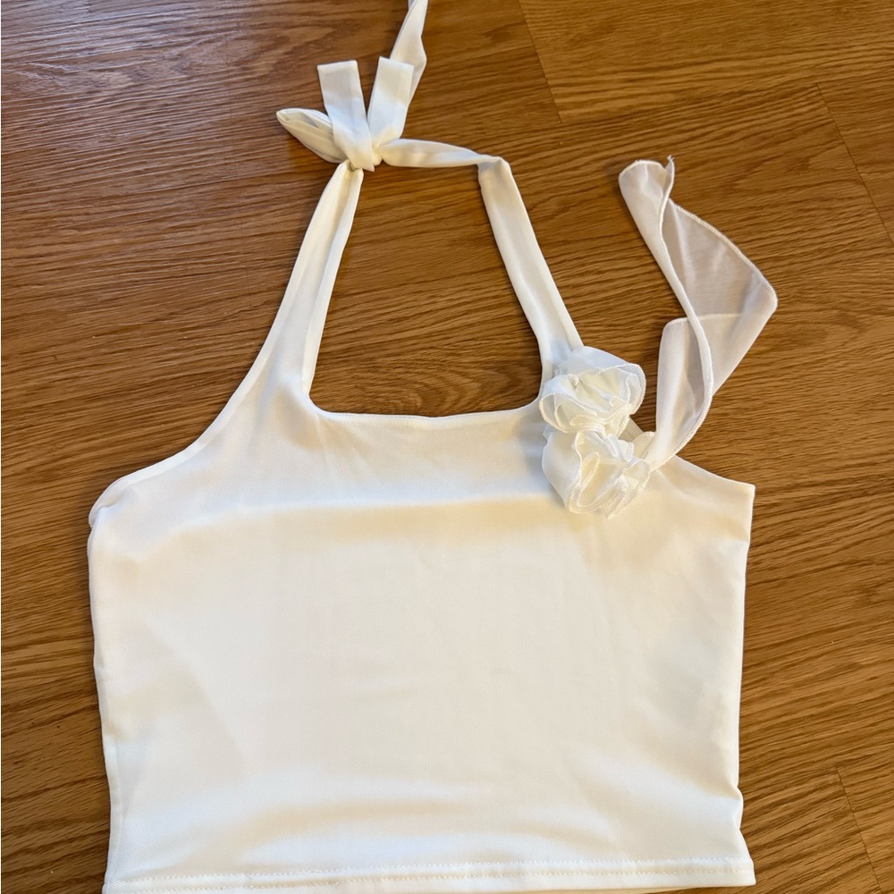 White Flower Halter Top